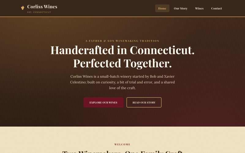 Corliss Wines site screenshot