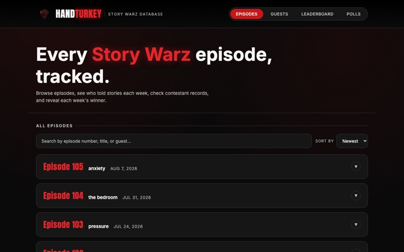 HandTurkey Story Warz database site screenshot
