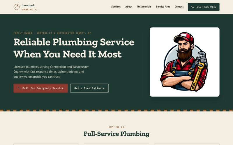 Ironclad Plumbing Co. site screenshot