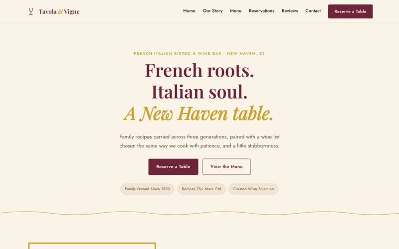 Tavola & Vigne Ristorante site screenshot