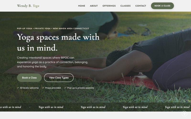 Screenshot of the Wendy B. Yoga website, designed and built by Foundry339